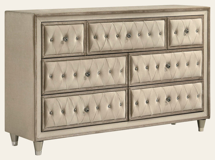 Antonella 7-drawer Upholstered Dresser Ivory and Camel - What's New Furniture Portland