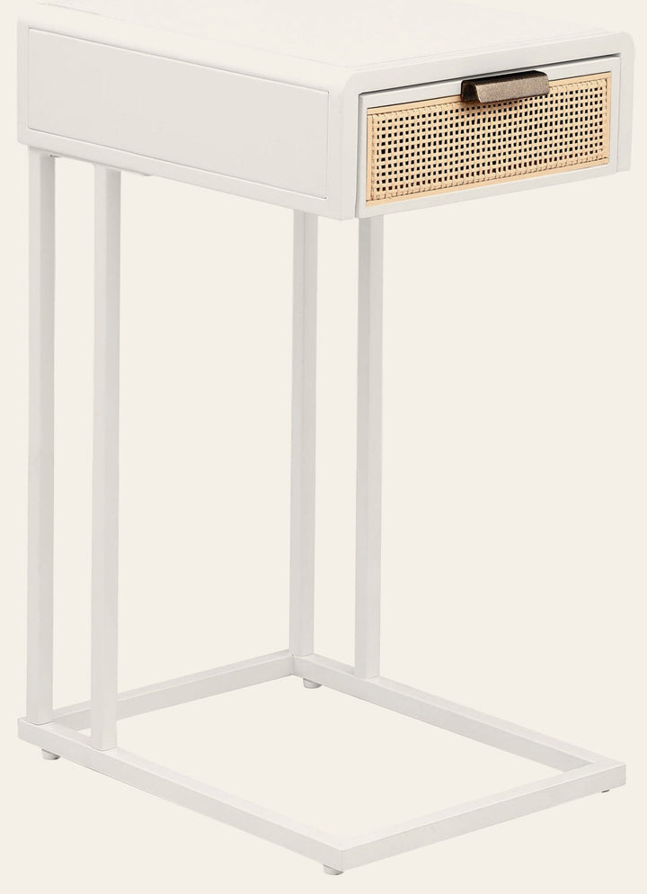 Amherst 1-drawer Radio Weave Cane Metal Side Table White - What's New Furniture Portland