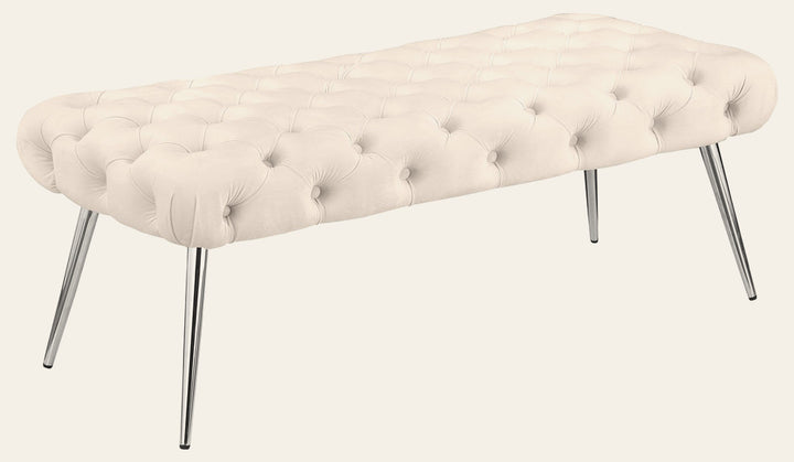 Ella Upholstered Tufted Bench Stainless Steel Legs Ivory - What's New Furniture Portland