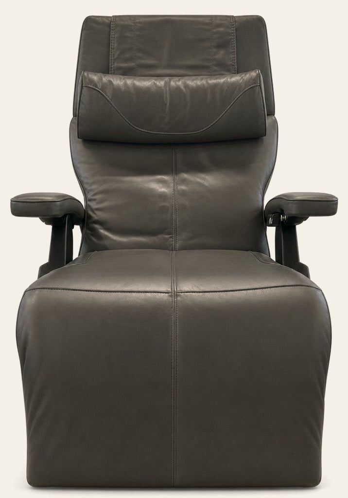Dark gray zero gravity recliner with reclined ergonomic frame and built-in heat option - Whats New Furniture Portland OR