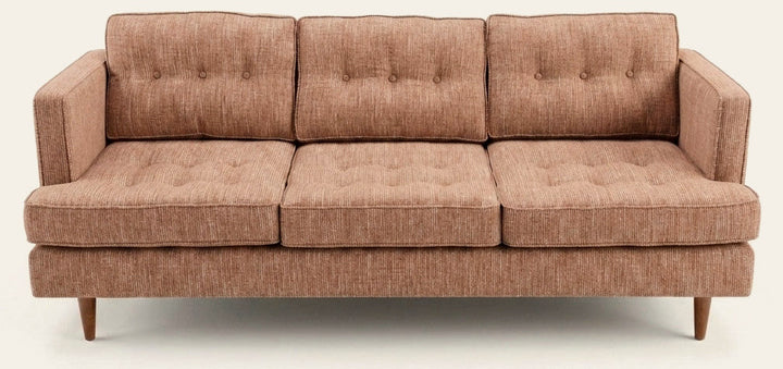 Urban Sofa in Triumph Copper dusty copper-tan woven fabric - button-tufted mid-century - Whats New Furniture Portland OR