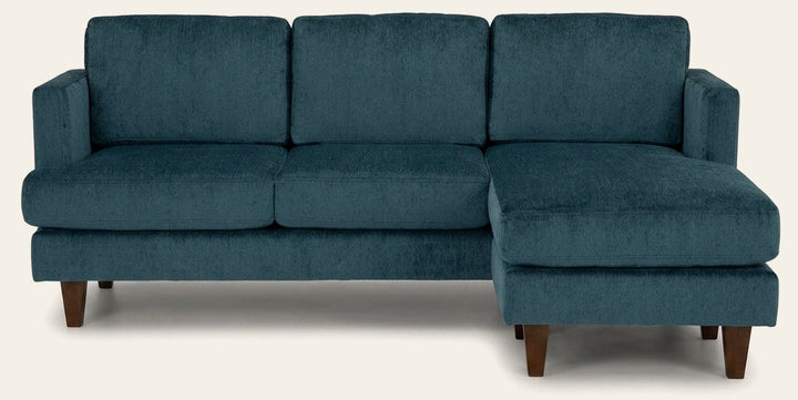 Alpine Sofa Chaise in Lush Turquoise deep turquoise chenille fabric - plush mid-century - Whats New Furniture Portland OR