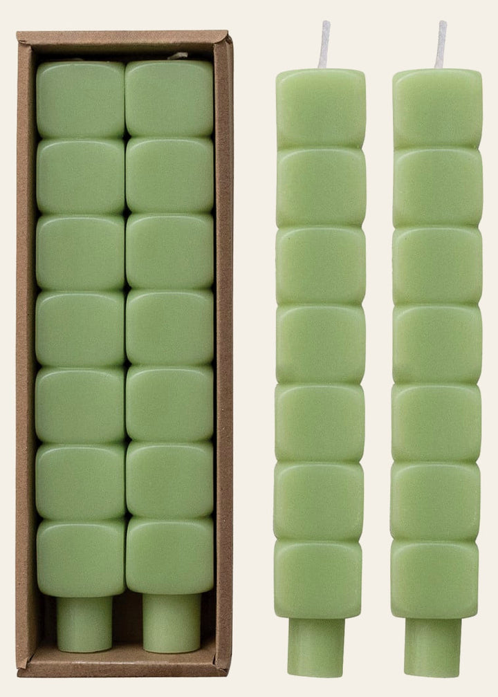 Mint stacked block taper candles set of two front view - Creative Co-Op - Whats New Furniture Portland OR