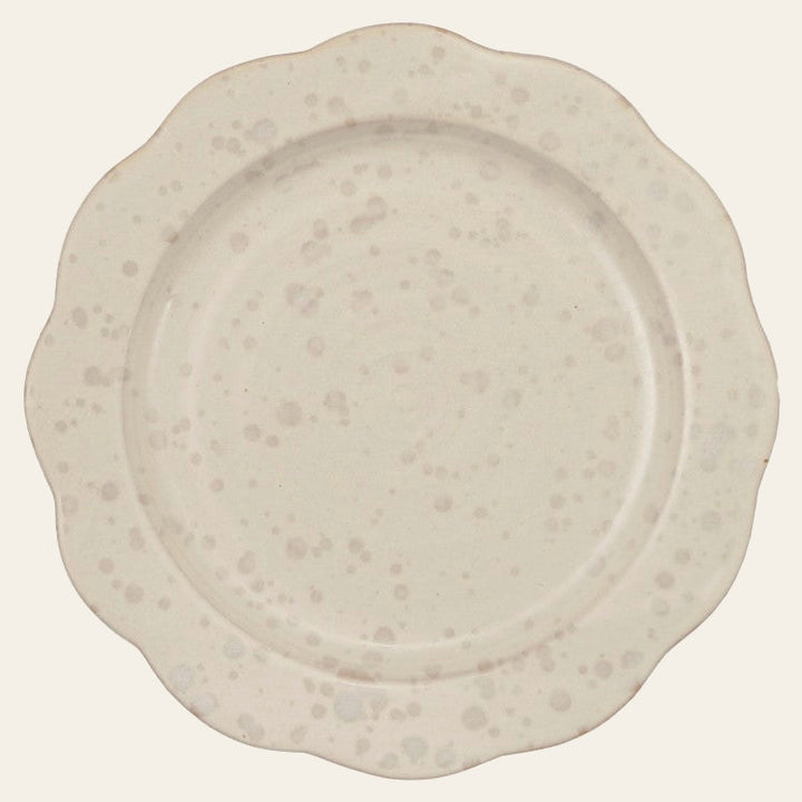8" Stoneware Scalloped Plate White Speckled - front view of the 8 inch scalloped plate - What's New Furniture Portland OR