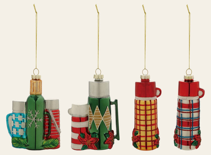 Glass Thermos Ornament with Glitter, 4-3/4"H, 4 Styles all four styles - seasonal decor - Whats New Furniture Portland OR