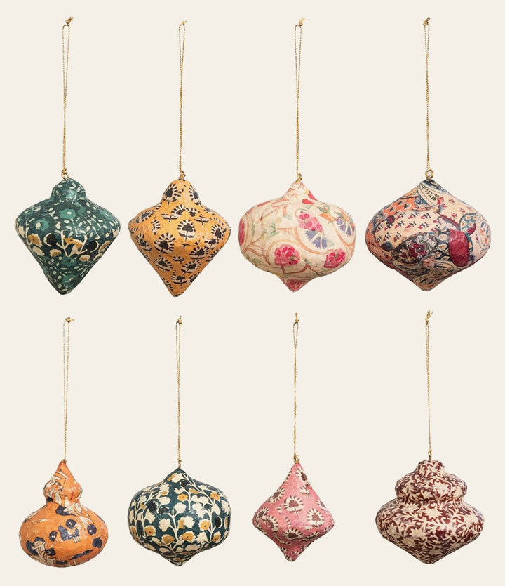 Paper Mache Block Printed Ornament, 3"H, 8 Styles all eight styles - seasonal decor - Whats New Furniture Portland OR