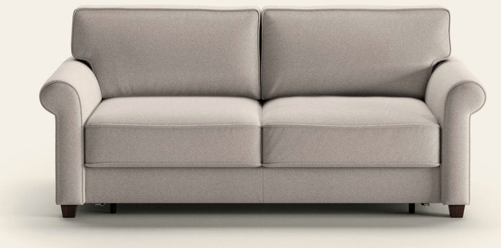 Casey Queen Loveseat Sleeper in Rene 01, Walnut legs — closed sofa, front view - What's New Furniture, Portland Oregon