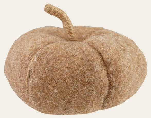 Brown Felt Pumpkin 7-inch with jute wrapped stem front view - fall decor by Creative Co-Op - Whats New Furniture Portland OR