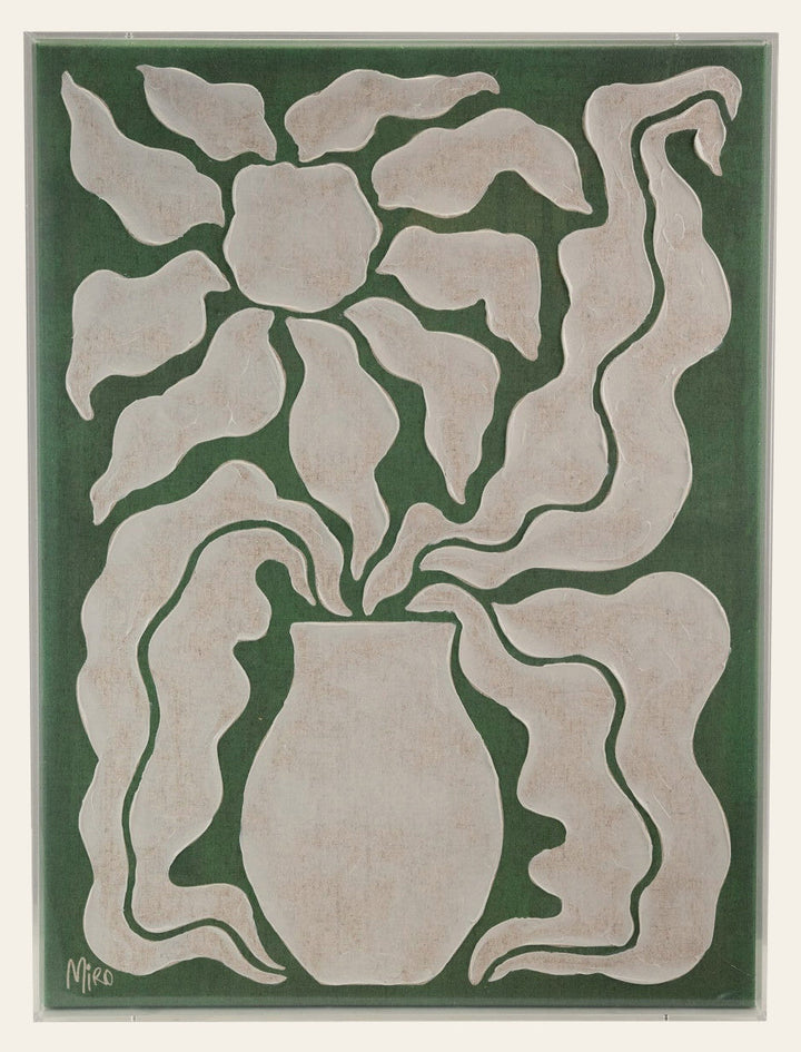 Hand-Painted Flower Canvas Wall Art in Acrylic Box Frame, 32" front view - wall art by Bloomingville - Whats New Furniture Portland OR