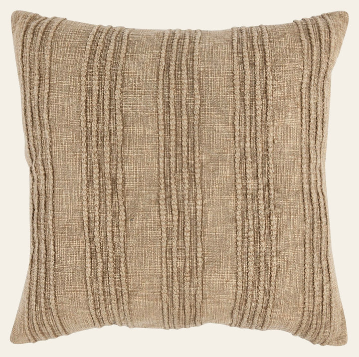 Gratitude Natural Stripe Throw Pillow front view by Classic Home - Whats New Furniture Portland OR