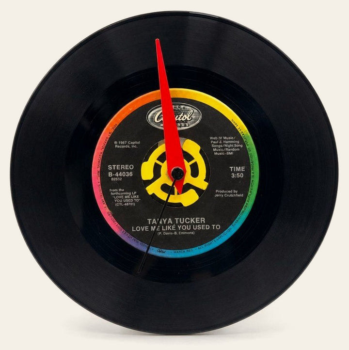 Black Tanya Tucker 7-inch vinyl record clock with analog hands and label graphics.