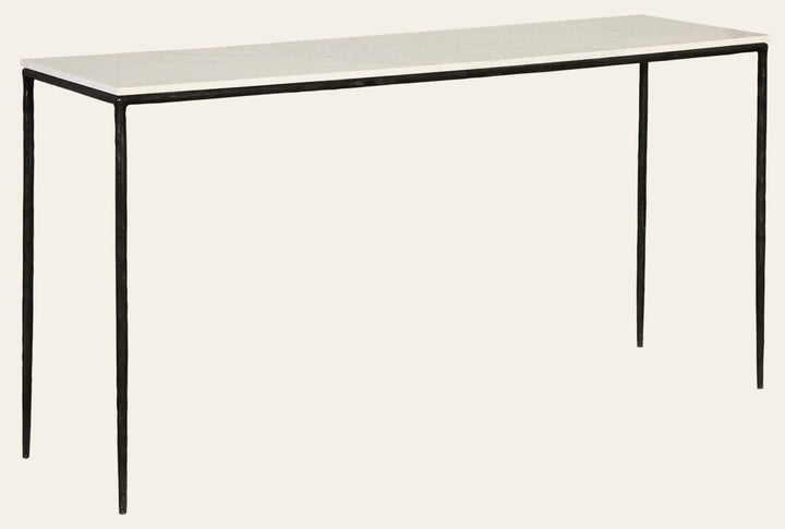 Perugia Console Table - White Marble & Black Iron front three-quarter view - Console Tables by Dovetail - Whats New Furniture Portland OR