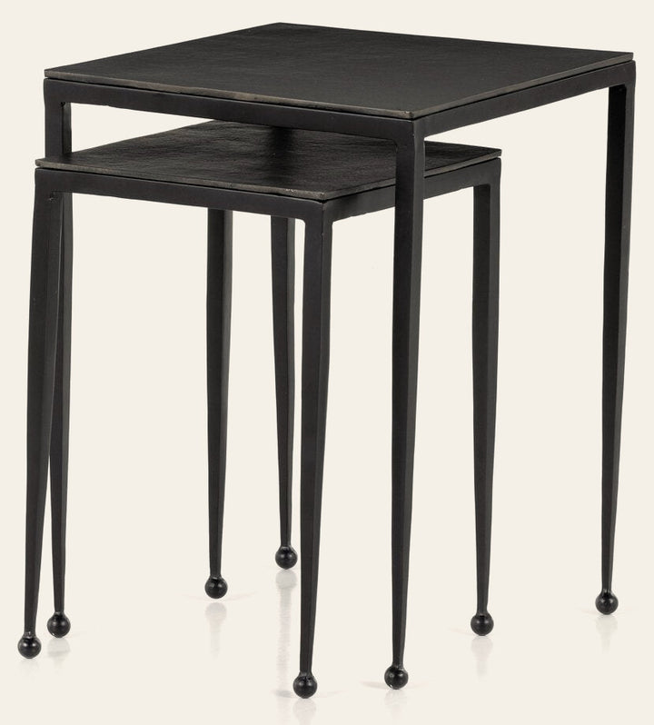 Dalston Nesting End Table Set in Raw Black front studio view - Whats New Furniture Portland OR
