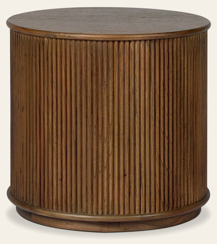Ona End Table in Amber Mindi Veneer front studio view - Whats New Furniture Portland OR