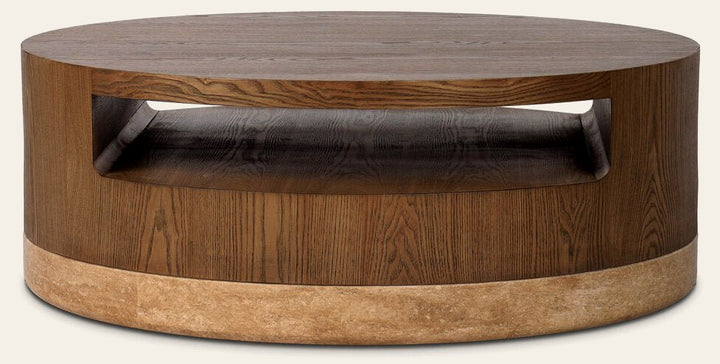 Sager Coffee Table in Amber Ash Veneer front studio view - Whats New Furniture Portland OR