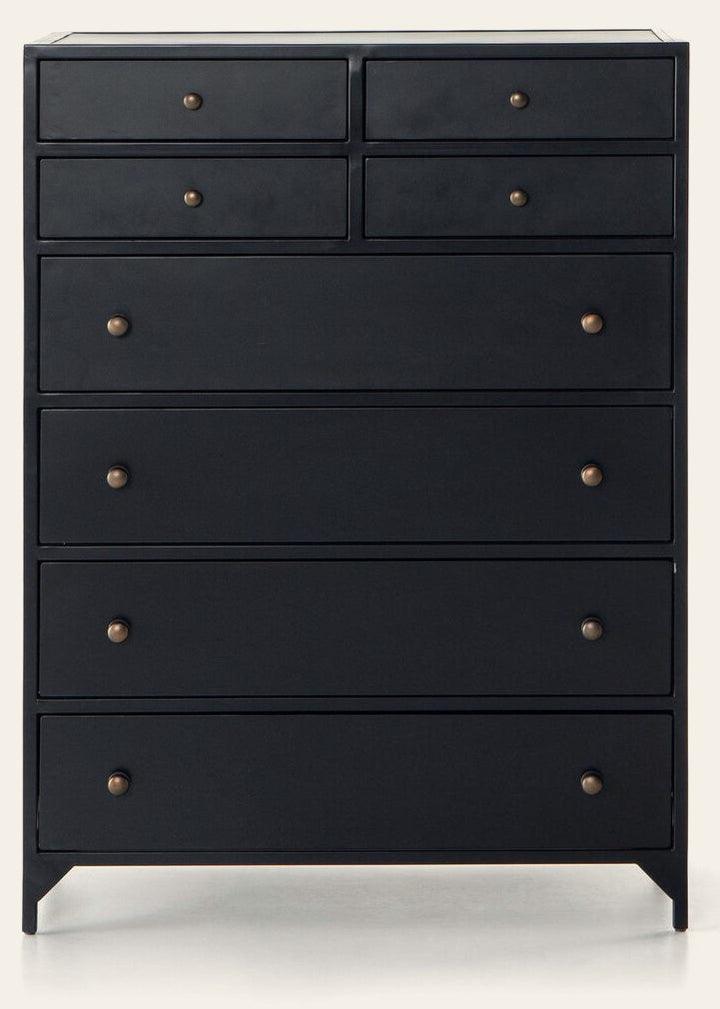 Belmont 8-Drawer Tall Dresser in Black front studio view - Whats New Furniture Portland OR