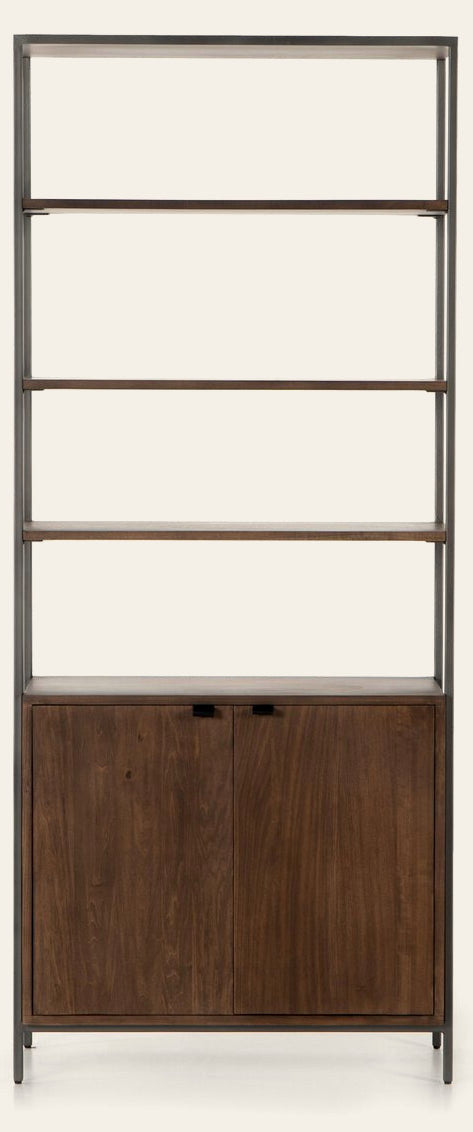 Trey Modular Wide Bookcase in Auburn Poplar front studio view - Whats New Furniture Portland OR