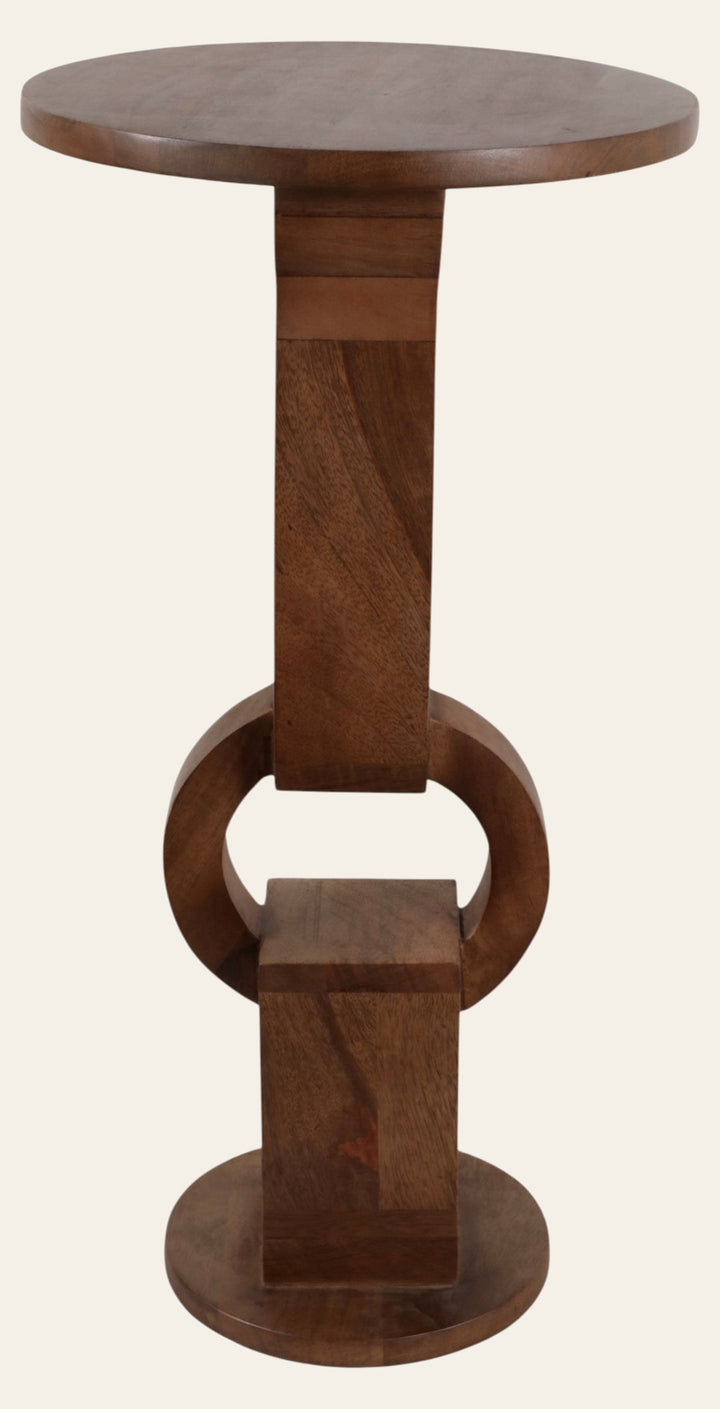 Mango Wood Ring Pedestal Drink Table 24", Honey front view - side table by Sagebrook Home - Whats New Furniture Portland OR