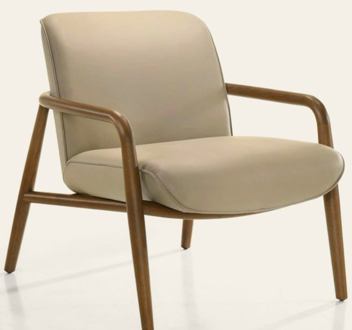 Bjorn Light Mocha Leather Arm Chair in 646 Light Mocha / Walnut - front three-quarter studio view - Arm Chair by Kube Import - Whats New Furniture Portland OR