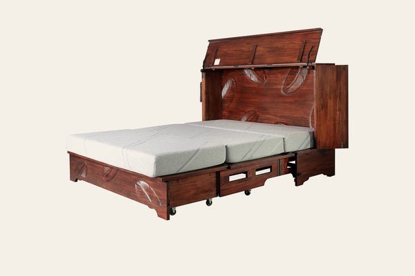 Murphy cabinet bed in Leaf, open as a queen bed