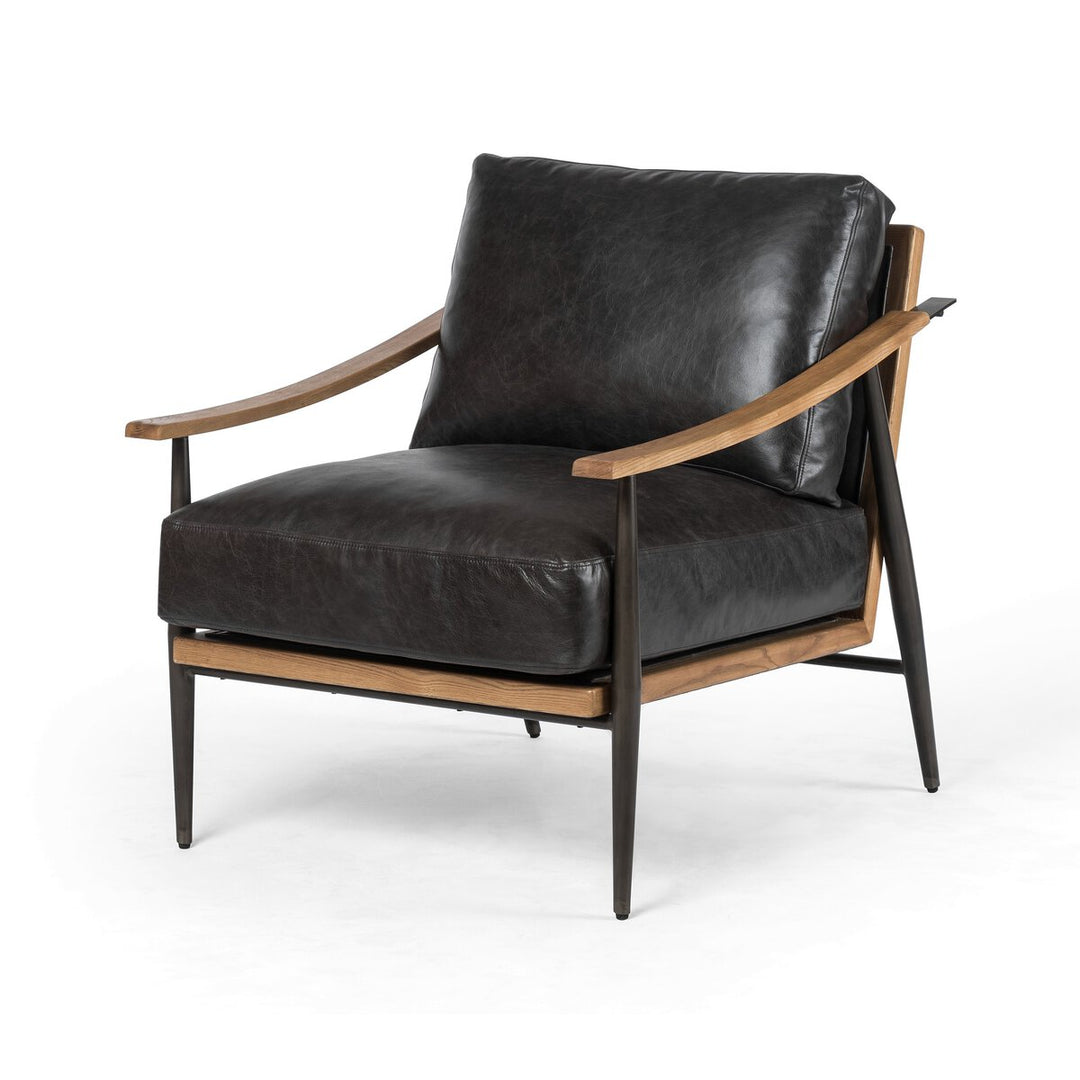 Kennedy Chair in Sonoma Black three-quarter view showing sloped wood arms - Whats New Furniture Portland OR