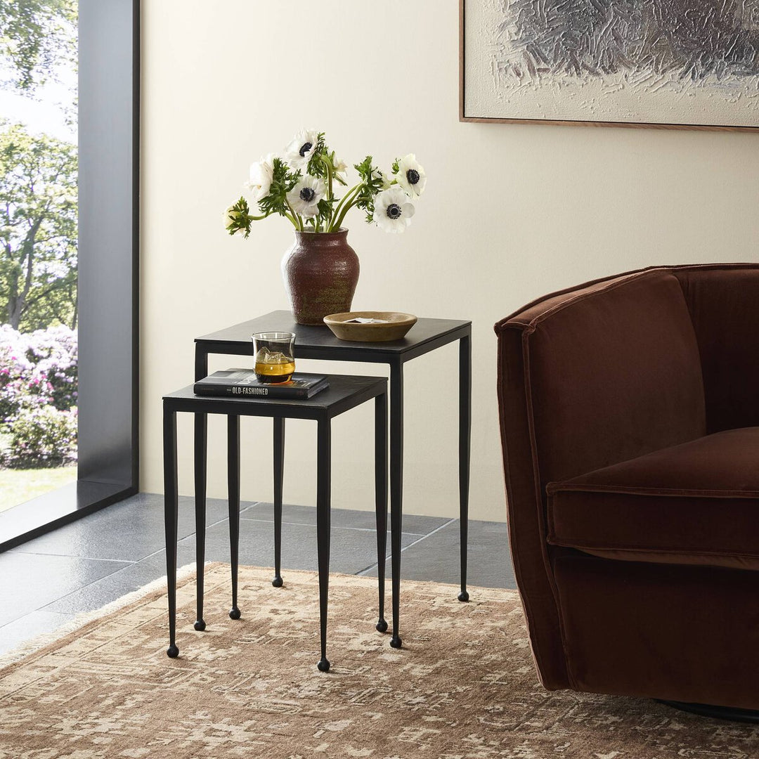 Dalston Nesting End Table Set in Raw Black back studio view - Whats New Furniture Portland OR