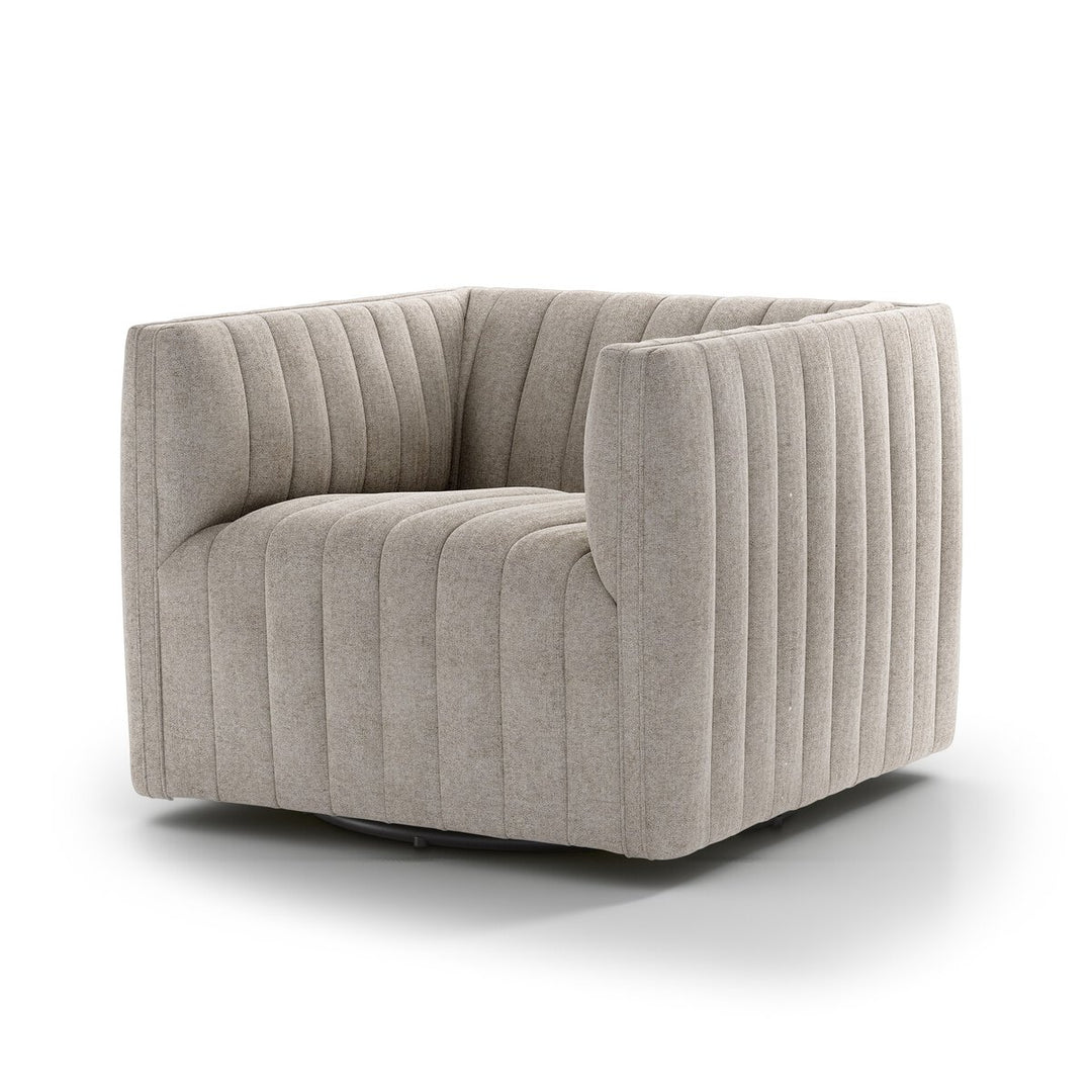 Augustine Swivel Chair in Orly Natural three-quarter studio view - Whats New Furniture Portland OR