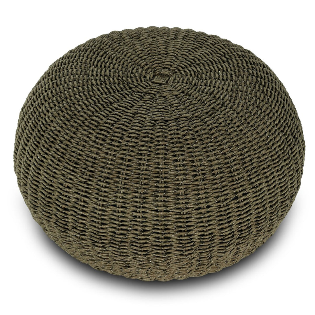 Phoenix Outdoor Accent Stool Faux Olive Hyacinth wicker weave detail view - Whats New Furniture Portland OR