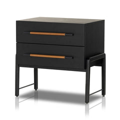 Rosedale Nightstand in Ebony Oak Veneer three-quarter view - Whats New Furniture Portland OR