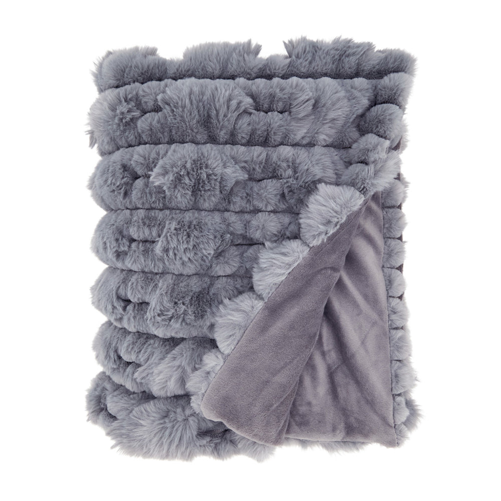 Grey Faux Rabbit Fur Throw