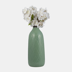 Plaid Textured Vase, dark sage ceramic bottle with embossed diamond lattice detail view 2 - Whats New Furniture Portland OR
