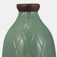 Plaid Textured Vase, dark sage ceramic bottle with embossed diamond lattice detail view 3 - Whats New Furniture Portland OR