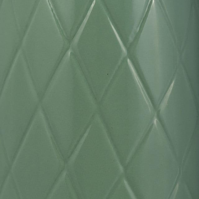 Plaid Textured Vase, dark sage ceramic bottle with embossed diamond lattice detail view 4 - Whats New Furniture Portland OR