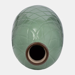 Plaid Textured Vase, dark sage ceramic bottle with embossed diamond lattice detail view 5 - Whats New Furniture Portland OR