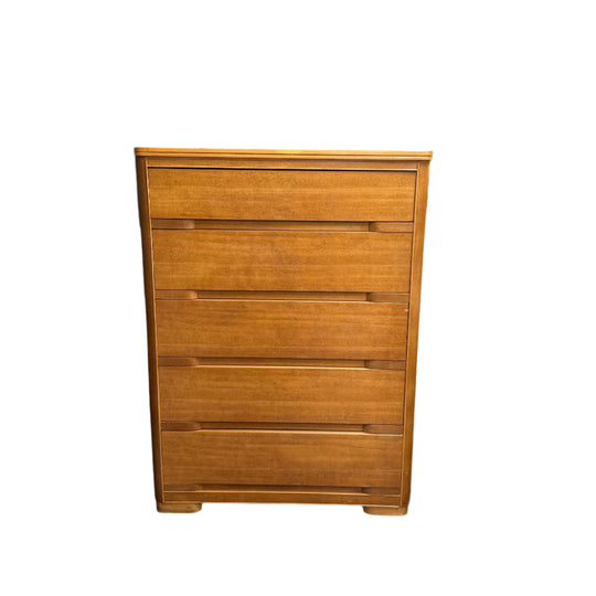 Tall 1940's Mahogany Veneer 5 Dwr. Dresser
