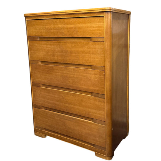 Tall 1940's Mahogany Veneer 5 Dwr. Dresser