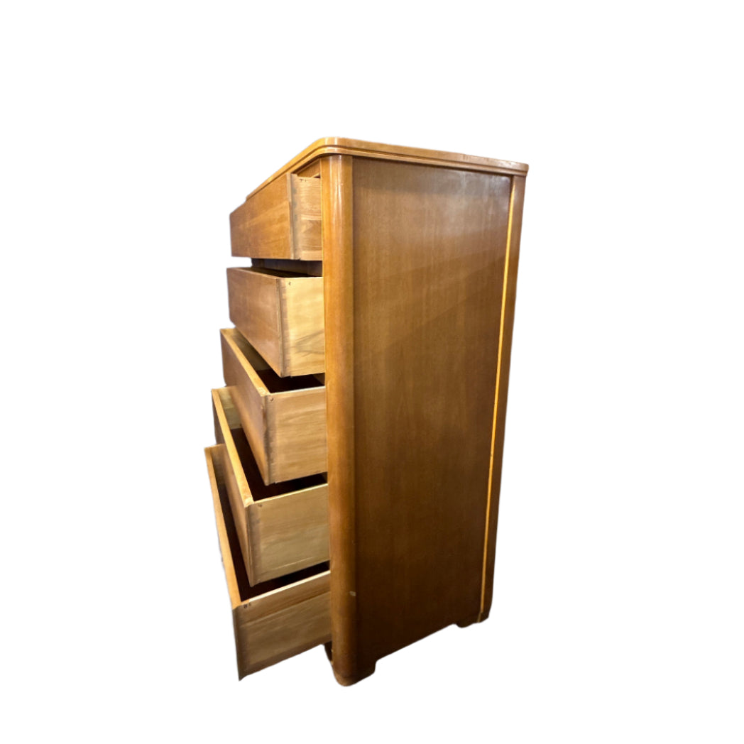 Tall 1940's Mahogany Veneer 5 Dwr. Dresser