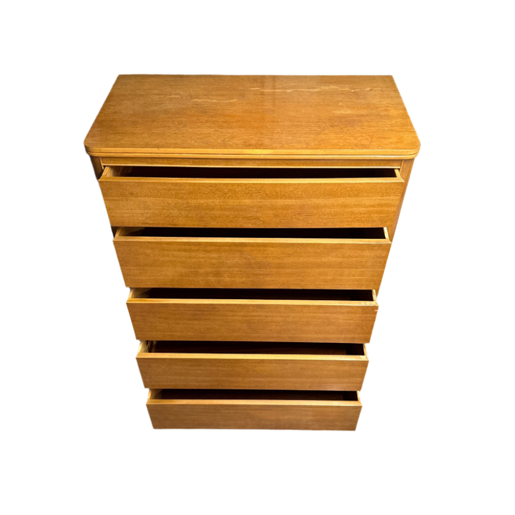 Tall 1940's Mahogany Veneer 5 Dwr. Dresser