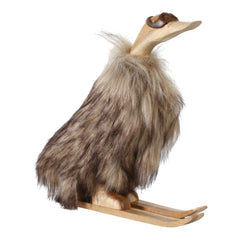 Faux Fur Skiing Duck with Goggles front view - figurine by Sagebrook Home - Whats New Furniture Portland OR