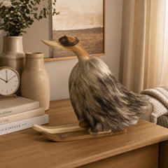 Faux Fur Skiing Duck with Goggles styled view - figurine by Sagebrook Home - Whats New Furniture Portland OR