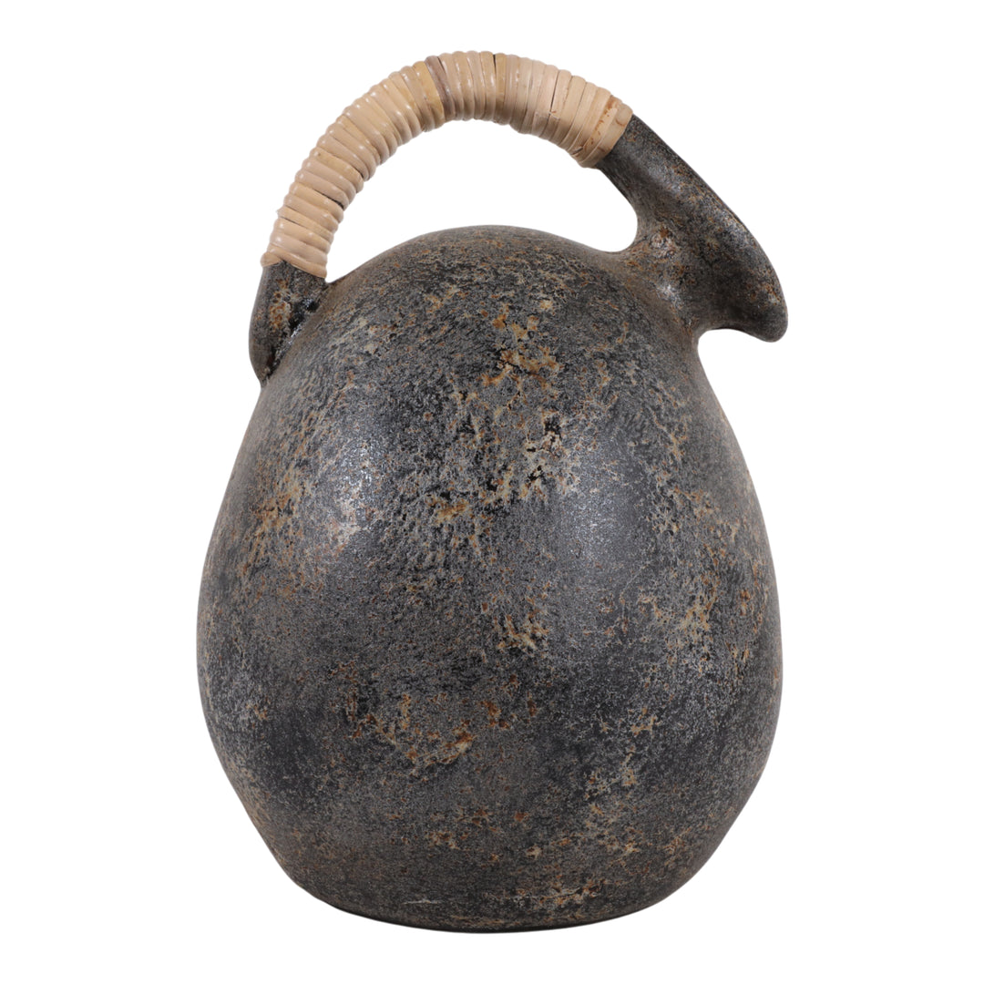 Terracotta Rustic Jug with Woven Handle front view - vase by Sagebrook Home - Whats New Furniture Portland OR
