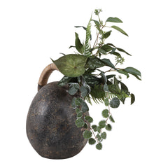 Terracotta Rustic Jug with Woven Handle planted view - vase by Sagebrook Home - Whats New Furniture Portland OR