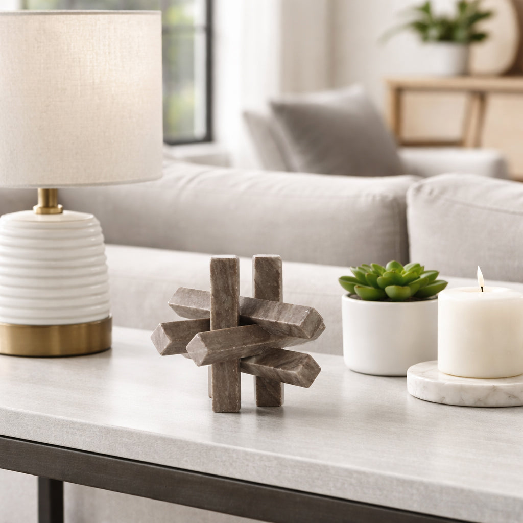 Marble Geometric Orb styled view - sculpture by Sagebrook Home - Whats New Furniture Portland OR