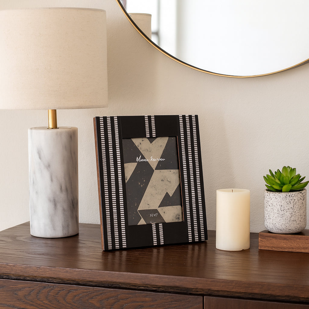 Ridged Stripes Photo Frame 5x7 styled view - picture frame by Sagebrook Home - Whats New Furniture Portland OR