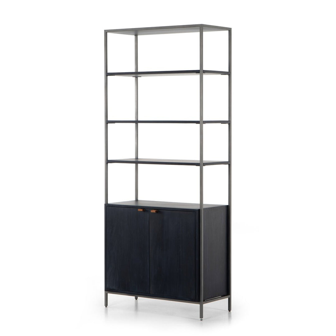 Trey Modular Wide Bookcase in Black Wash Poplar three-quarter studio view - Whats New Furniture Portland OR