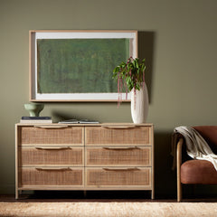 Sydney 6 Drawer Dresser in Natural Cane back studio view - Whats New Furniture Portland OR