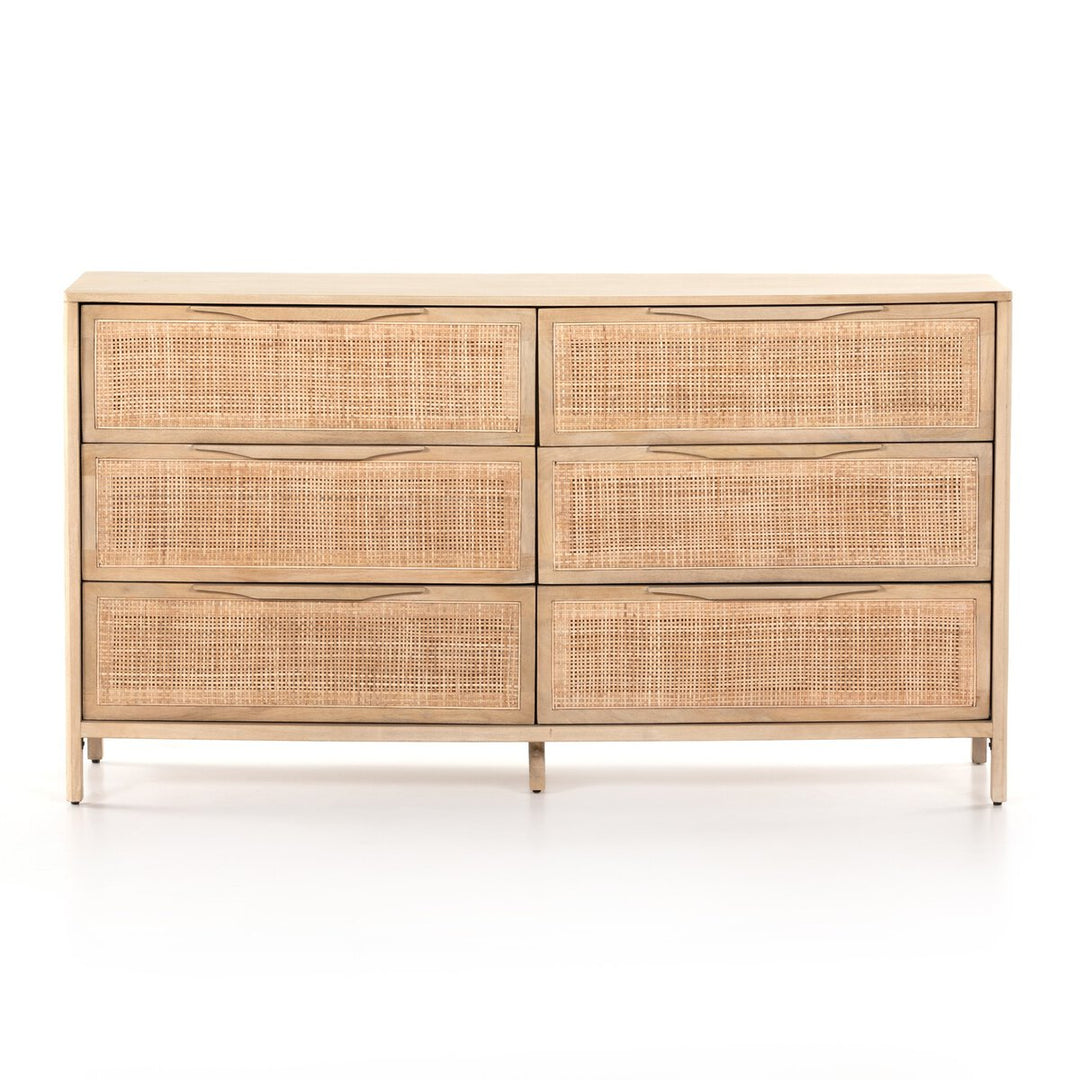 Sydney 6 Drawer Dresser in Natural Cane front studio view - Whats New Furniture Portland OR
