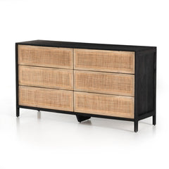 Sydney 6 Drawer Dresser in Natural Cane three-quarter studio view - Whats New Furniture Portland OR