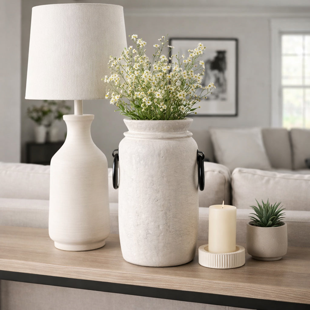 Ecomix Vase with Metal Handles styled view - vase by Sagebrook Home - Whats New Furniture Portland OR