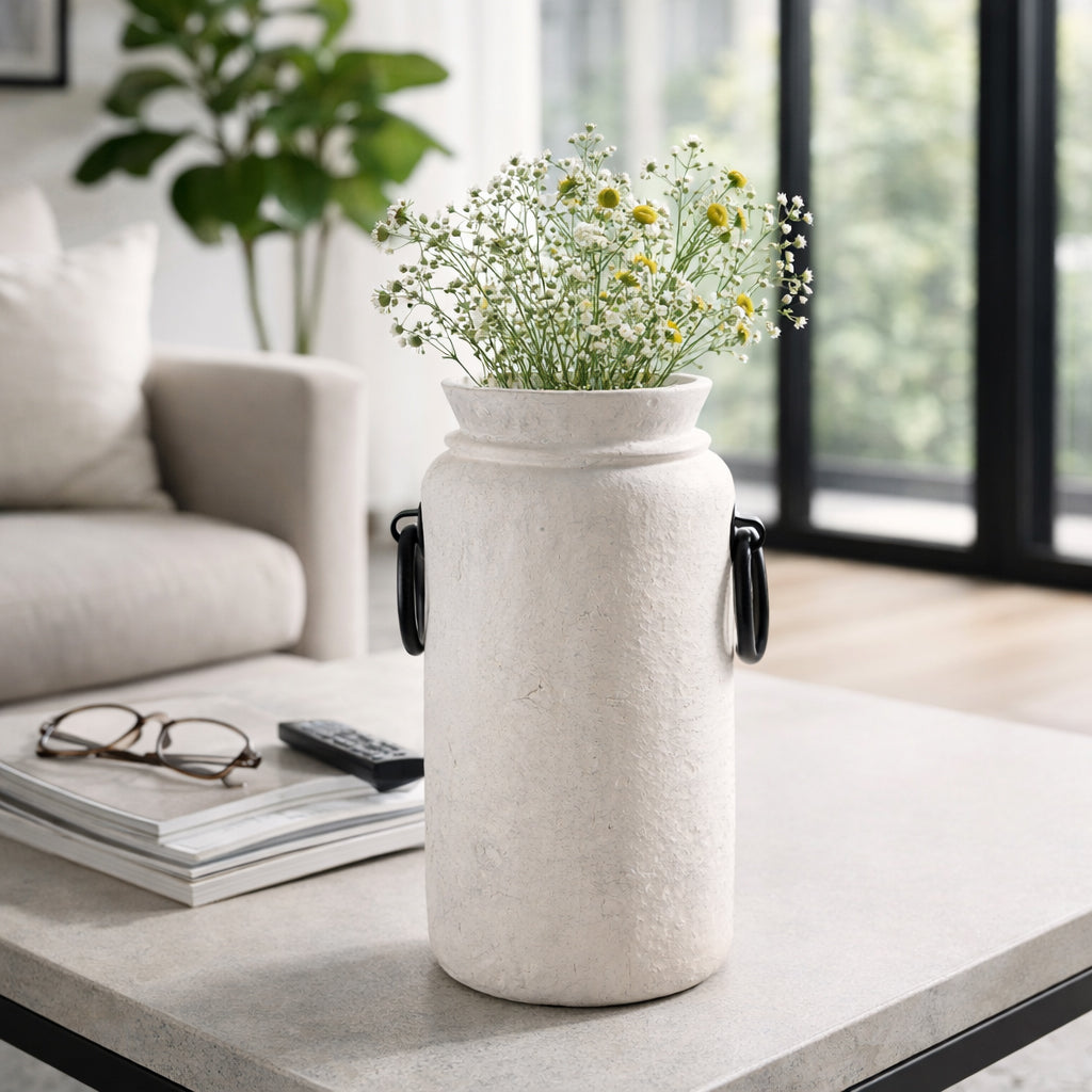Ecomix Vase with Metal Handles styled room view - vase by Sagebrook Home - Whats New Furniture Portland OR